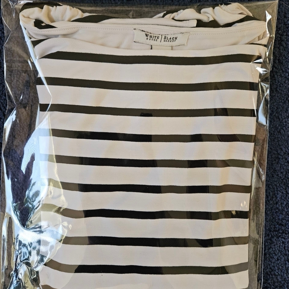White House Black Market Classic black & white Striped fitted Top Oversized! - Picture 10 of 12